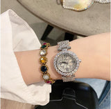 Crystal Quartz Bracelet Bangle Wristwatch Flower Dial