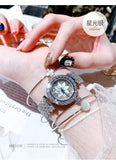 Crystal Quartz Bracelet Bangle Wristwatch Flower Dial