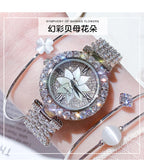 Crystal Quartz Bracelet Bangle Wristwatch Flower Dial