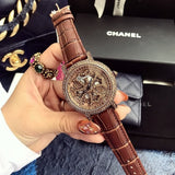 Leather Strap Rotating Flower Face Watches