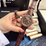 Leather Strap Rotating Flower Face Watches