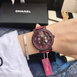 Leather Strap Rotating Flower Face Watches