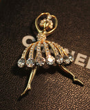 Temperament Ballet Girl Cartoon Metal Crystal Collar Pin Brooches