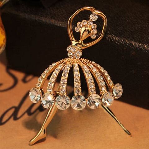 Temperament Ballet Girl Cartoon Metal Crystal Collar Pin Brooches