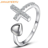 Jinwateryu 925 pure silver Korean cross/small heart opening ring