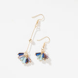 Korean Statement Unique Asymmetrical Gold Long Tassel Colorful Crystal Dangle Drop Earrings