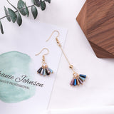 Korean Statement Unique Asymmetrical Gold Long Tassel Colorful Crystal Dangle Drop Earrings