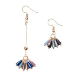 Korean Statement Unique Asymmetrical Gold Long Tassel Colorful Crystal Dangle Drop Earrings
