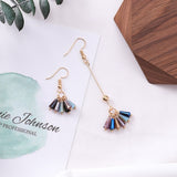Korean Statement Unique Asymmetrical Gold Long Tassel Colorful Crystal Dangle Drop Earrings