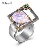 Large Square Shape Ring with Big Pink Zirconia Hyperbole