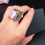 Large Square Shape Ring with Big Pink Zirconia Hyperbole