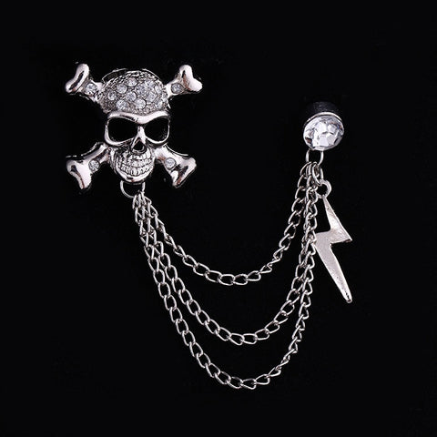 Metal Punk Skull Lightning Tassel Chain Pins and Brooches