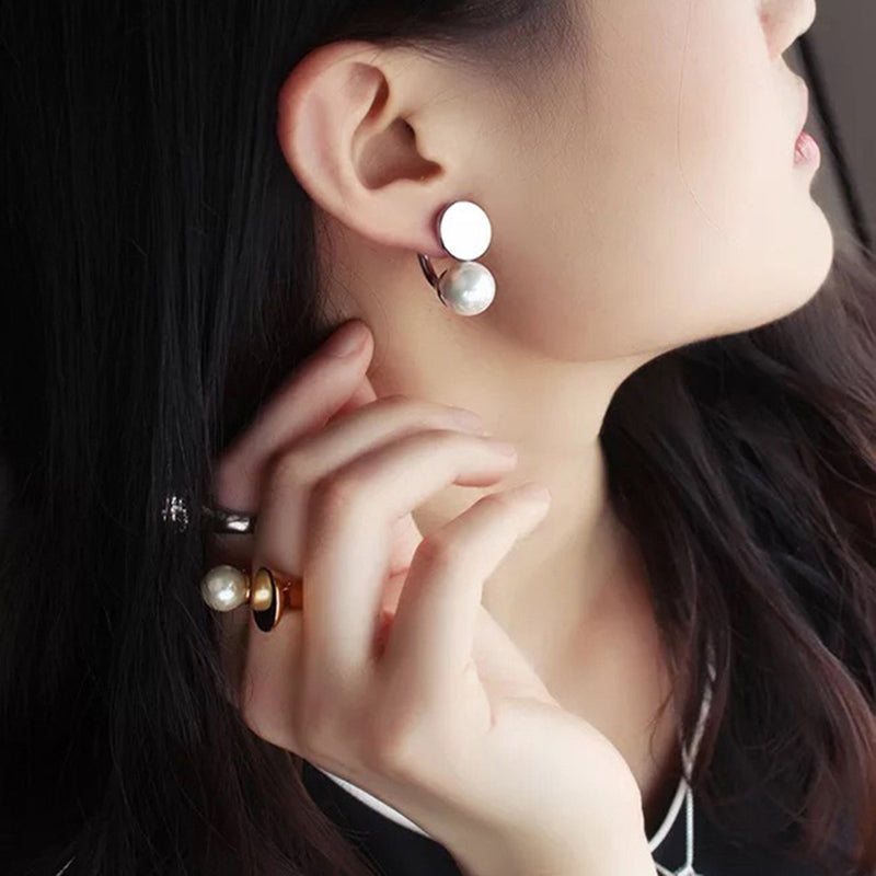 Modern Rear-mounted Pearl Dangle Earrings Cuff Ring Jewelry Set