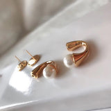 Modern Rear-mounted Pearl Dangle Earrings Cuff Ring Jewelry Set
