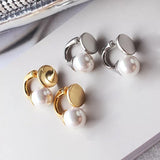 Modern Rear-mounted Pearl Dangle Earrings Cuff Ring Jewelry Set