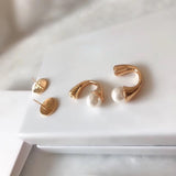 Modern Rear-mounted Pearl Dangle Earrings Cuff Ring Jewelry Set