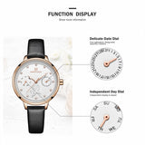 Leather Date Week Casual Waterproof Wristwatch