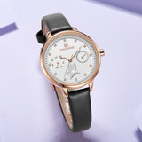 Leather Date Week Casual Waterproof Wristwatch