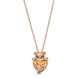 100% 925 Sterling Silver Sparkling Lion Princess Heart Necklace Rose Gold Color