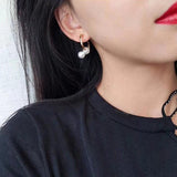 Round Freshwater Pearl Gold Color Dangle Tassel Earrings