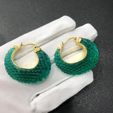 Fancy Crystal Green Acrylic Luxury Brand Gold Hoop Earring