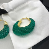 Fancy Crystal Green Acrylic Luxury Brand Gold Hoop Earring