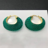 Fancy Crystal Green Acrylic Luxury Brand Gold Hoop Earring