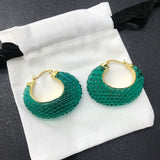 Fancy Crystal Green Acrylic Luxury Brand Gold Hoop Earring