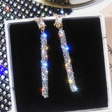 Crystal Classic Geometric Long Dangle Korean Simple Earrings