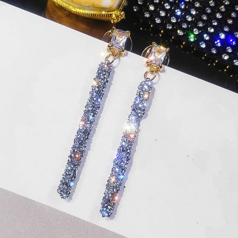 Crystal Classic Geometric Long Dangle Korean Simple Earrings