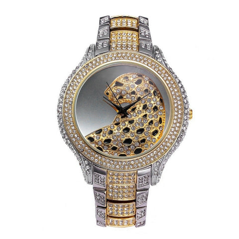 Rhinestone Crystal Quartz Watches Lady Leopard Dress Wristwatches