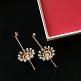 Gold Crystal Dangle Ferris Wheel Fancy Pearl Tassel Earrings