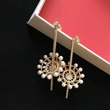 Gold Crystal Dangle Ferris Wheel Fancy Pearl Tassel Earrings