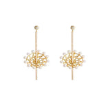 Gold Crystal Dangle Ferris Wheel Fancy Pearl Tassel Earrings