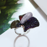 Multi Crystal Zirconia Big Rings Party Trendy Flowere Ring