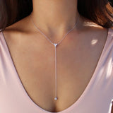 925 Sterling silver triangle round cz charm Y shaped minimal dainty lariat necklace