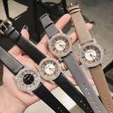 Leather Strap Diamond Gold Rome Scale Watch Quartz