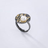 925 Sterling Silver Jewelry Women Mosaic Pearl Exaggerated hollow Wedding Ring