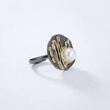 925 Sterling Silver Jewelry Women Mosaic Pearl Exaggerated hollow Wedding Ring
