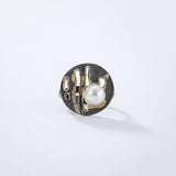 925 Sterling Silver Jewelry Women Mosaic Pearl Exaggerated hollow Wedding Ring