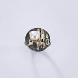 925 Sterling Silver Jewelry Women Mosaic Pearl Exaggerated hollow Wedding Ring