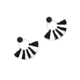 Vintage Big Round Black White Tassels Dangle Long Drop Earrings