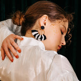 Vintage Big Round Black White Tassels Dangle Long Drop Earrings