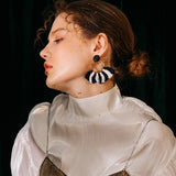 Vintage Big Round Black White Tassels Dangle Long Drop Earrings