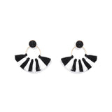 Vintage Big Round Black White Tassels Dangle Long Drop Earrings
