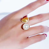 handmade shell pearl White and Gold color ring