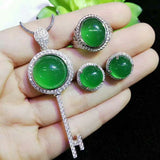 S925 silver-encrusted natural ice green jade myelin small key three-piece set