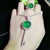 S925 silver-encrusted natural ice green jade myelin small key three-piece set