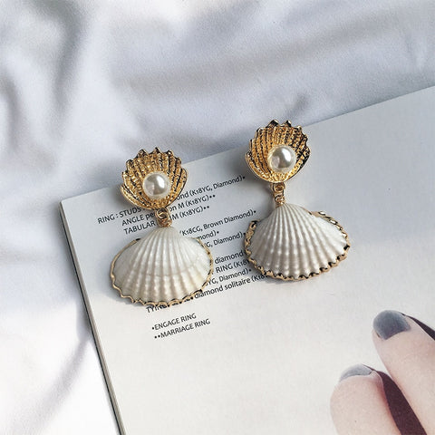 Bohemian Beach Big Shell shape Drop Dangle Earrings