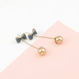 korean blue bow design with pearl alloy drop earrings